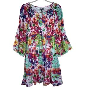 Ninety Clothing Co‎ Dress Womens Large Multicolor Floral Print Smocking Boho New